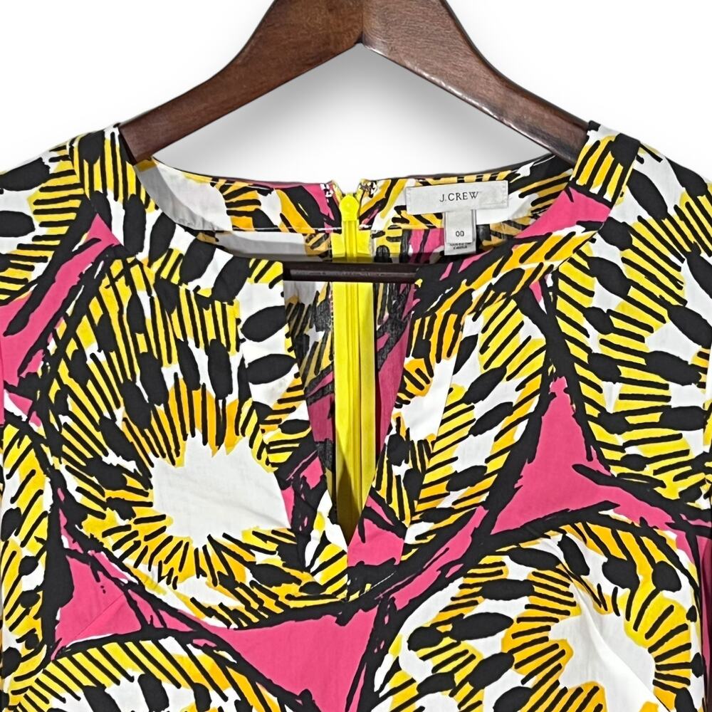 J Crew Tropical Print Shift Dress Pink Gold Cotton V Neck Resort Cruise XS 00 - Picture 5 of 11